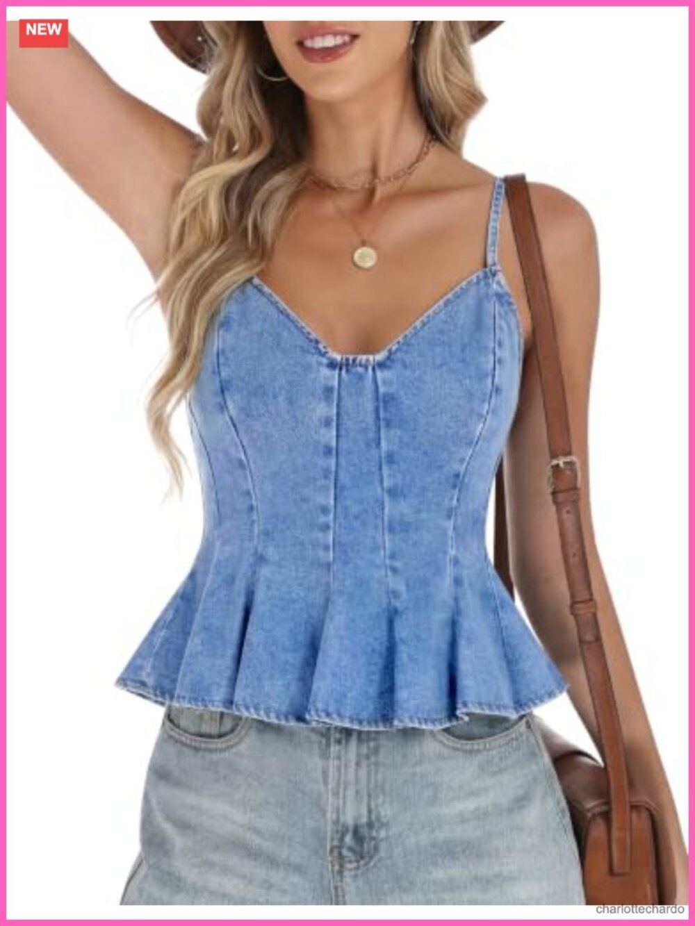 Peplum Denim Halter Crop Top V-Neck Corset Tank Adjustable Straps